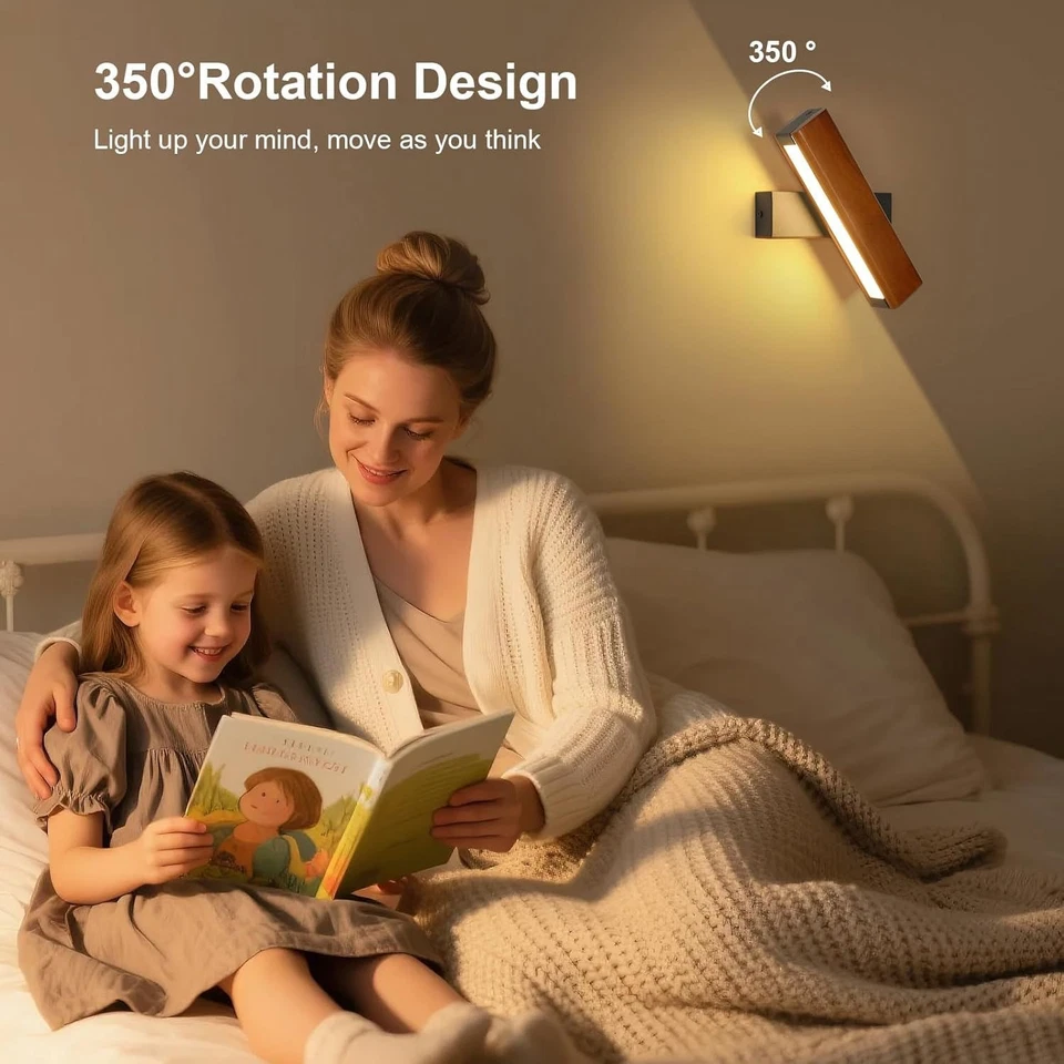 2stk LED Wandleuchte Holz Drehbarer 3000K Innen Wandlampe Wandbeleuchtung Lampe - Bild 3 von 4