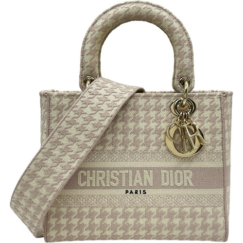 DIOR Lady Dior Medium Pink Canvas Shoulder Bag #OKB6949