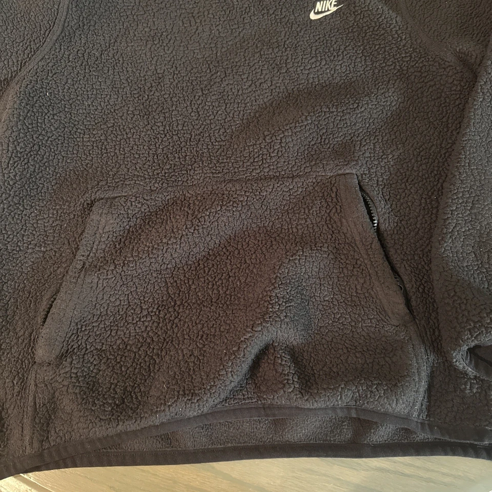 Nike Black Sherpa Fleece Hoodie Men’s Medium | Teddy Pullover Swoosh Logo Cozy - Image 3 of 4