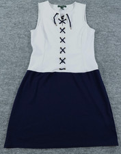 Lauren Ralph Lauren Dress Womens Small Blue Colorblock Nautical Lace Up Sheath