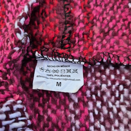 Mexican Baja Hoodie Unisex M Pink Red Striped Pullover Festival Hippie Boho - Picture 7 of 10