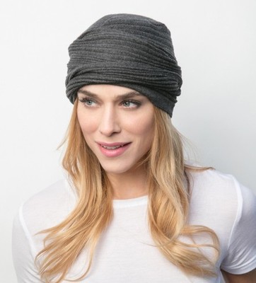 ISOLDE TURBAN HAT WITH HEADBAND by Christine Headwear, Dk Grey or Deep Green NEW