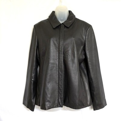 Wilsons Leather Pelle Studio Jacket Womens Large Black Lambskin Zip Hip Length