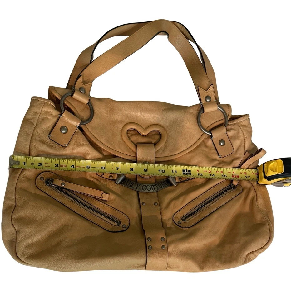 RARE Vintage Y2K Juicy Couture Leather Heart Cutout Shoulder Bag Tan Camel HTF - Image 3 of 4