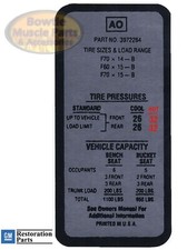 69 70 Impala Chevelle Camaro Tire Pressure Decal F70 X 14 F70 X 15 3972284 Ao