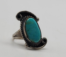 Vintage Size 5 Sterling Silver Native American Style Ring Oval Turquoise Stone