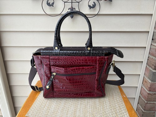 Samantha Brown 16" Red Brown Croc Embossed Computer Travel Bag Carry On Luggage - Picture 4 of 7