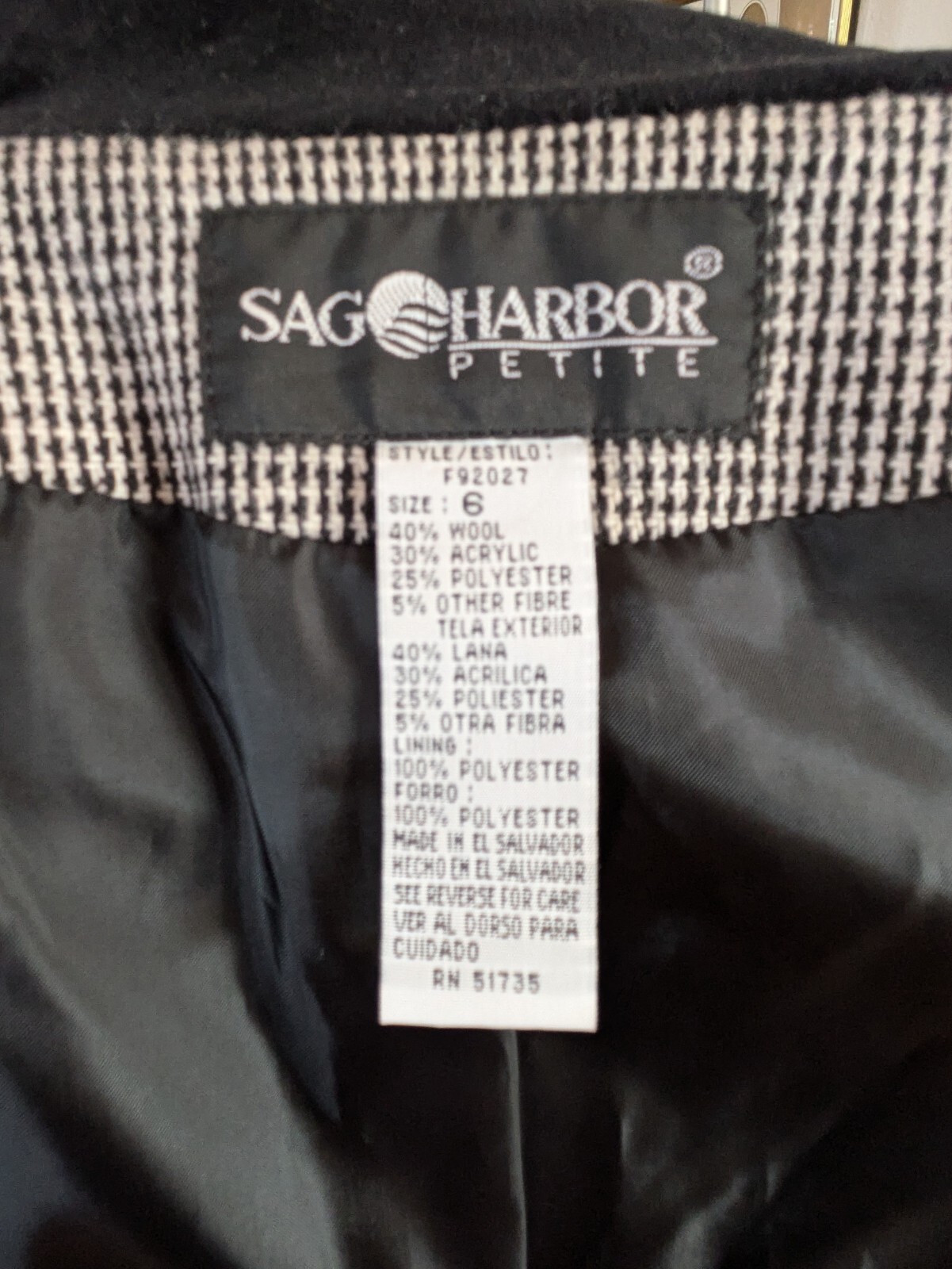 Vintage Sag Harbor Womens SZ6 Houndstooth Single Button Wool Blend Blazer Jacket image 7