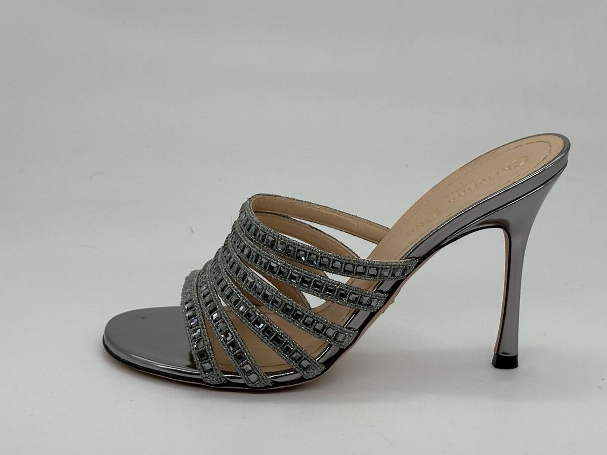 *DIOR ディオール* GEM MULES DIOR GEM Strass Crystal Embellished Heeled Slides Sandals