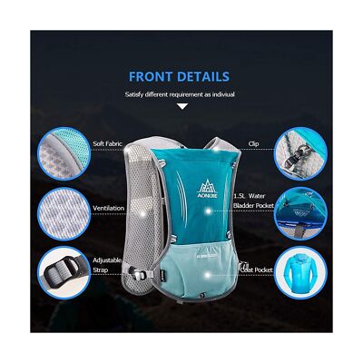 Solide 5L Hydratatie Rugzak Running Vest Pack Lichtgewicht Trail Run Race Marathon Runner Rugzak Fietsen Wandelen Buiten for Mannen Vrouwen Duurzaam (Color : Light Blue - With 1.5l Water Bladder