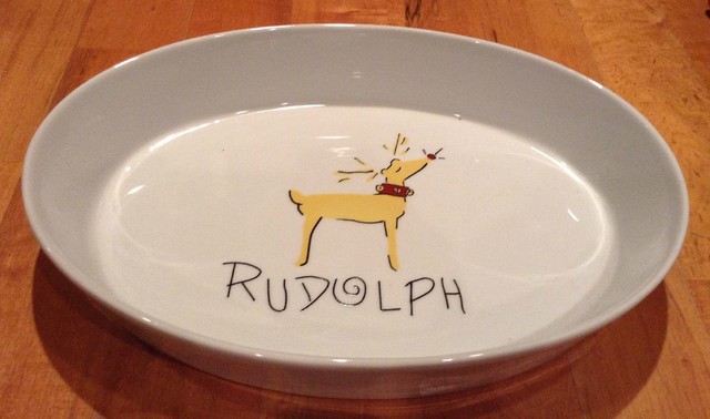 Pottery Barn Rudolph Reindeer Oval Casserole Dish Platter Serving