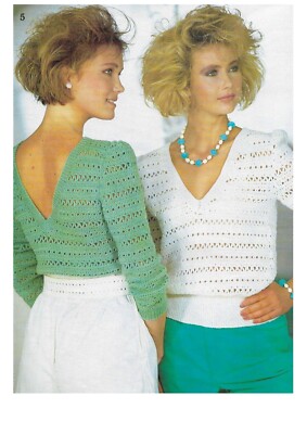 Häkelanleitung Kopie 80er Jahre Damen Spitze V & Rundhals Pullover 4-fädig 32-42'' 281