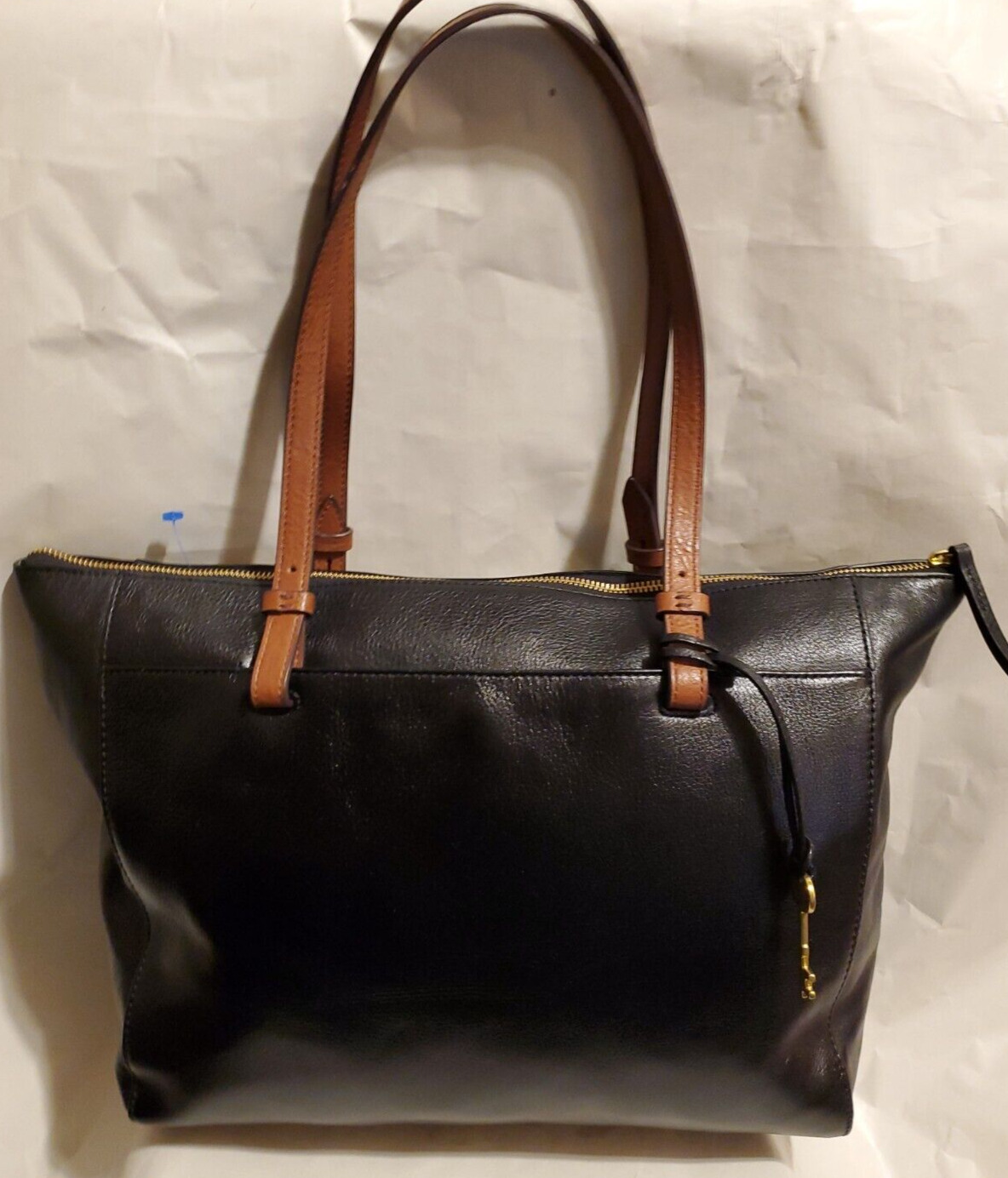 Fossil Rachel Leather Tote Handbag Black/Brown Purse Shoulder Bag MSRP $230
