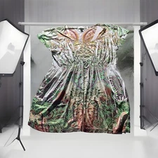 Live Let Live Shirt Women XL Blouse Green Sparkle Print V-Neck Slimming Flow