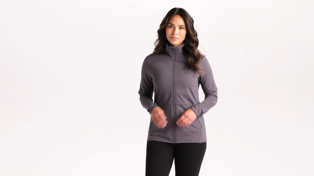 Ladies Stretch Fleece Full Zip Jacket Moisture Wicking Yoga Run