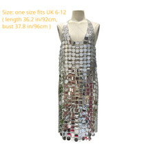 Sexy Lady Clubwear Halter Short Dress Sparkle Metallic Backless Metal Body Chain