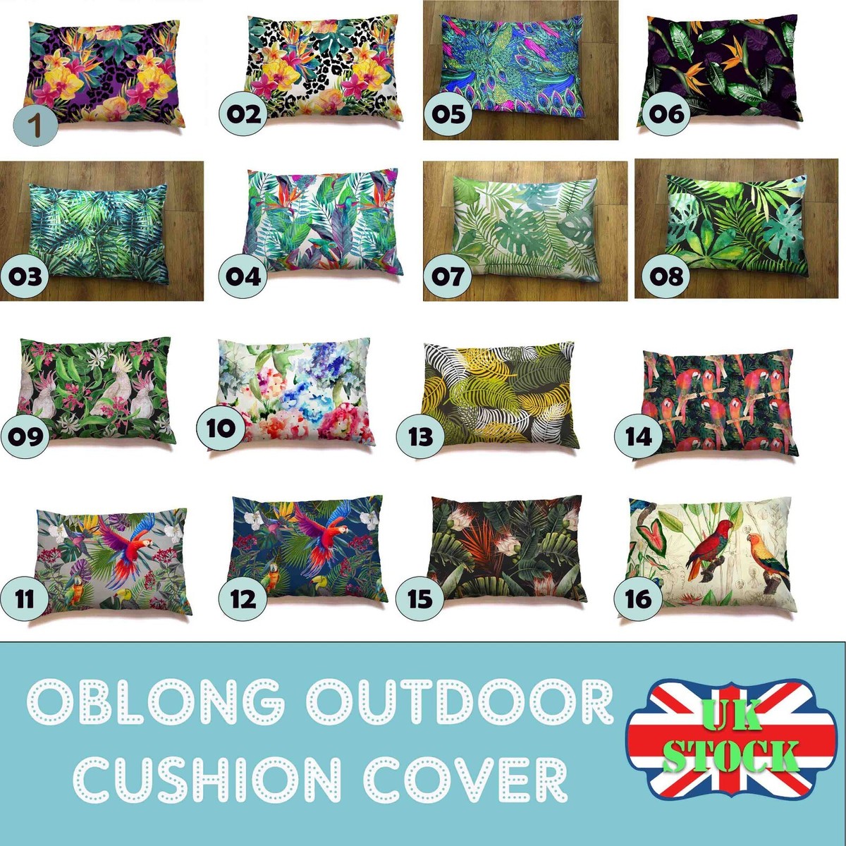 Oblong Outdoor Tropical Patterns Waterproof Cushion Cover Cushion