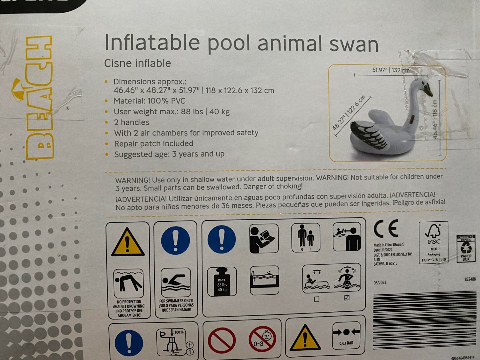Crane Inflatable Pool Animal Swan Float Beach Bird White PVC Handles ...