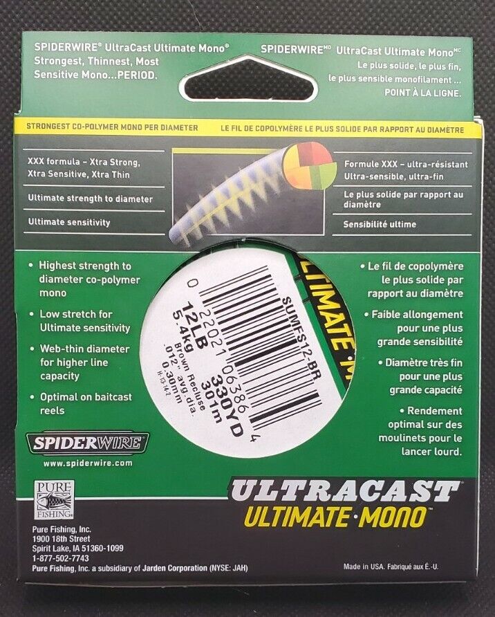 Spiderwire Ultracast Ultimate Mono Line 12lb 330yd Brown Recluse