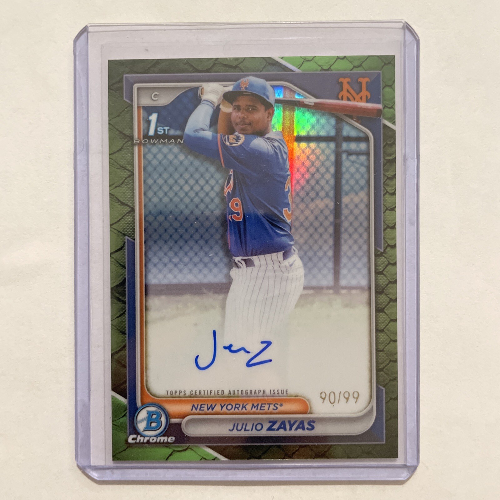 2024 Bowman Chrome Julio Zayas Green Reptilian Auto 90/99 CPA-JZ Mets