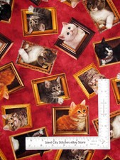 Cat Animal Fabric Kitten Cats Frames Toss Literary Kitties Cotton QT By The Yard