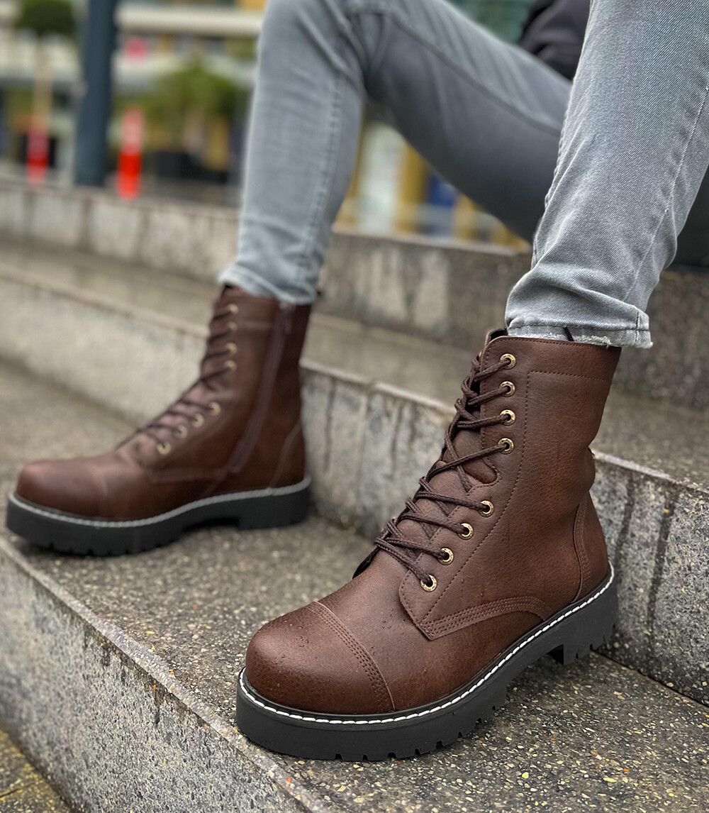 Men's Boots High Top Brown/Black Comfort Stylish Ankle Shoes Express  Delivery