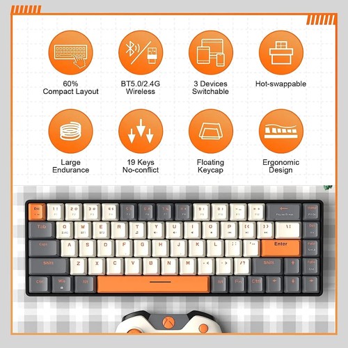60% tastiera meccanica wireless - 68 tastiera interruttore rosso per PC o Mac - Foto 4 di 12