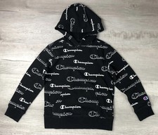Champion Hoodie Black All Over Print Sweatshirt Pullover Kids Size Small