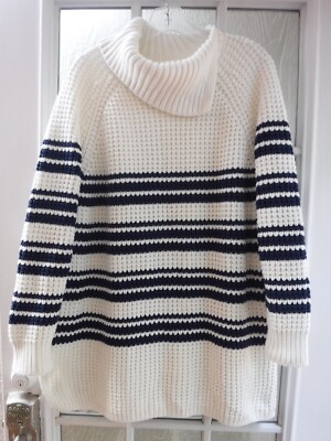 Lands' End Blue Striped on White Turtleneck Sweater Women 2X(20W