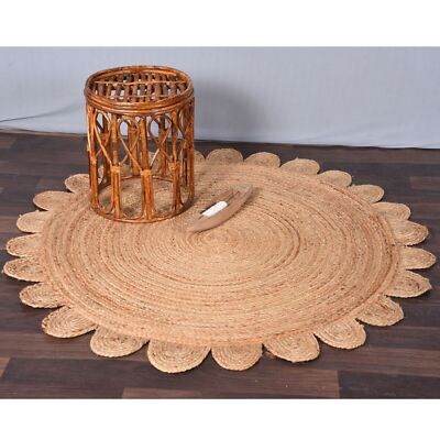 Scallop Round Rug 100% Natural Jute Braided Area Floor DecorModern Living Carpet
