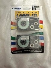 Casio EZ-Label It 2-Pack Tape Cartridges XR-18WE2S 18mm 3/4 in white tape, black