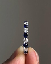 New Blue  White Round Cut Cubic Zirconia Full Eternity 925 Sterling Silver Ring