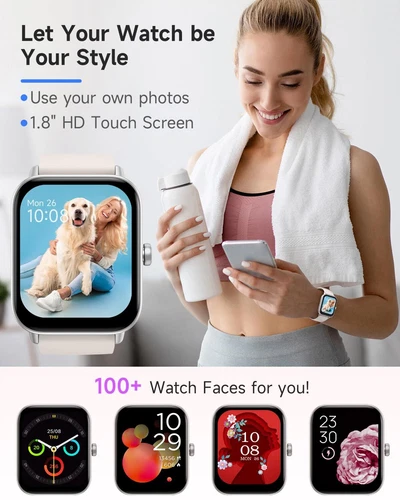 Smart Watch for Women Men for Android iOS, Alexa Built-in, 1.8 IP68 Waterproof