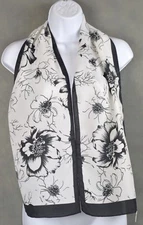 Vintage Black And White Floral Scarf Made in Italy 53x10