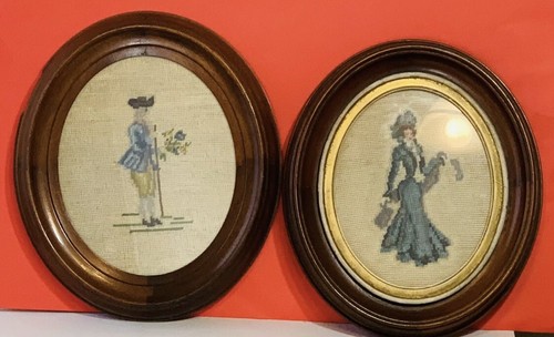 Set 2 vintage con cornice ricamo punto ago arte da parete 14"x12"x2,5" - Foto 4 di 13