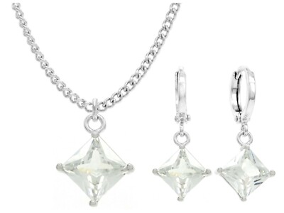 Klar Weiß Prinzessin Edelstein Schmuck Set 18 Karat Vergoldet Schillernd Tropfen Quadrat Edelsteine