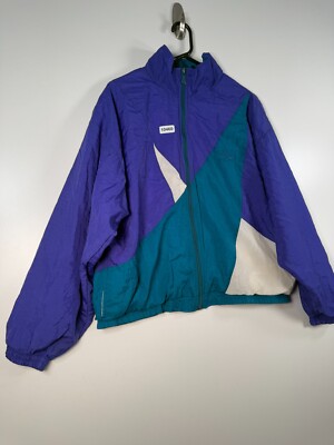 Vtg Reebok Mens Full Zip Colorblock Windbreaker Jacket Blue