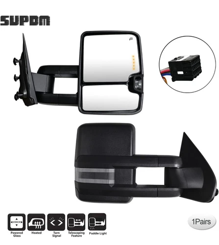 Fit 14-18 Chevy Silverado GMC Sierra Power Heated LED Side Towing Mirrors