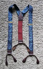 Barrons-Hunter Blue Dolphin Print Ribbon Brace Suspenders Made in USA