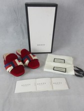 GUCCI HIBISCUS RED SYLVIE VELVET WEB BOW MULES/SLIPPERS/SLIDES WOMEN'S 36 NWT