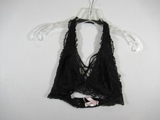 Victoria's Secret PINK Halter Lace Bralette Bra Medium Black Wireless Unlined
