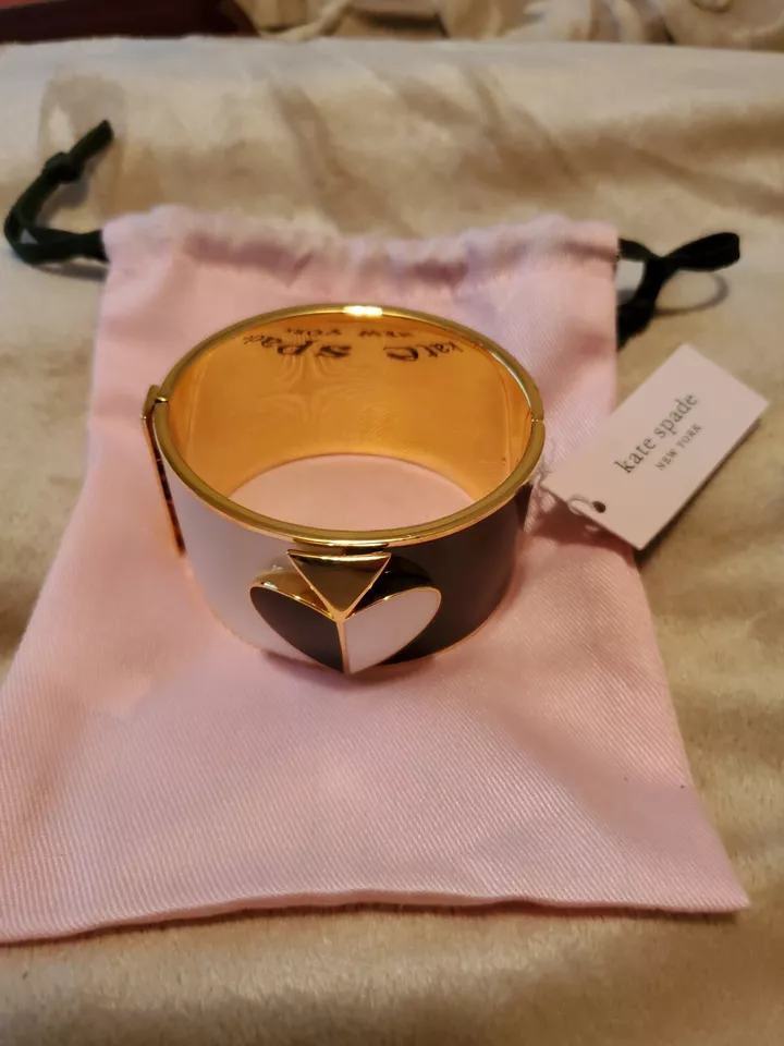 Kate Spade Heritage Hinged Bangle Bracelet White Black Gold Plated 100% AUTH ! - Image 3 of 3