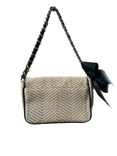 MY FLAT IN LONDON White Purse, Ivory Black Chevron Tweed Shoulder Bag Bow Accent - Picture 4 of 10