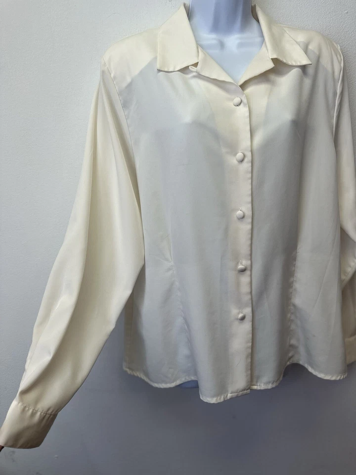 Blusa de satén Christie & Jill para mujer 18 marfil manga larga abotonada carrera Foto 4 de 4