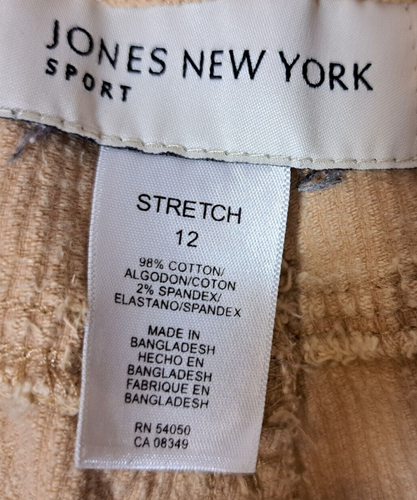 Corduroy Pants Women's 12 Jones New York Sport 98% Cotton Stretch Crram Tan - Picture 5 of 9