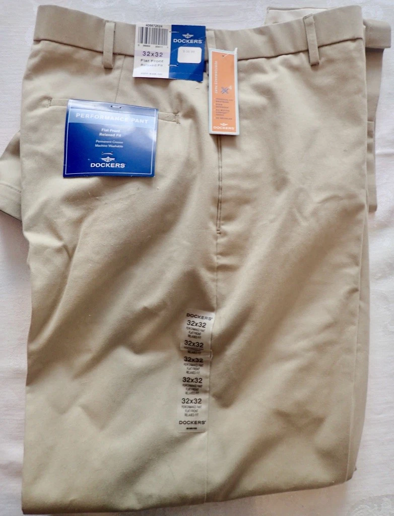 DOCKERS Performance Pants w flat front relaxed fit Men s Khakis