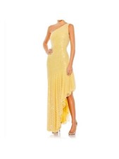 NEW Mac Duggal Yellow Pearl Beaded One Shoulder Gown Evening Dress Size 2 FLAW