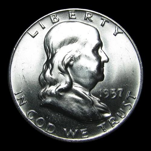 1957-D Franklin Half Dollar Silver Coin -- Gem BU+ FB? Condition Coin --- #KK266