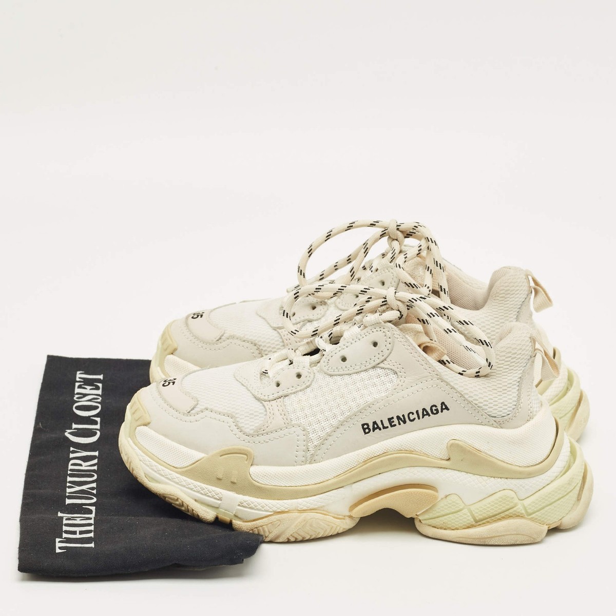 Balenciaga Triple S Size 35 White Leather and Mesh Low Top