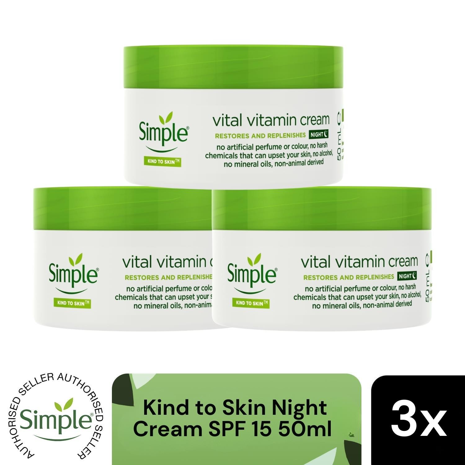 Simple Kind to Skin Vital Vitamin Night Cream 50 ml, 3 Pack For Sensitive Skin